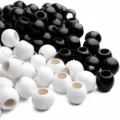 Perles en bois noir et blanc 20mm grand trou perles rondes en vrac accessoires de bijoux DIY - Blanc 20mm (Trou 10mm)
