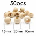 50pcs perles en bois naturelles grand trou perles en vrac pour fabrication de bijoux diy 10mm 15mm 20mm - Bois Naturel 20mm (Trou 10mm)