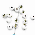 Perles en bois 16mm motif abeille pour enfants DIY artisanat fabrication bijoux - Abeille Bicolore Fond Blanc 2
