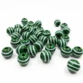 Detailed shot of 16mm green striped wooden beads, perfect for handmade DIY jewelry accessories. - Green with White Stripes
