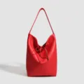 Elegante borsa a tracolla rossa in pelle, grande borsa a secchiello da donna moda. - 24*14*35 / Rosso