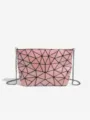 Pink geometric lattice chain shoulder bag, stylish casual handbag for women summer fashion. - Light Pink