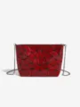 Red geometric lattice chain shoulder bag, stylish casual PU leather crossbody handbag for women. - True Red