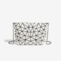 White geometric lattice chain shoulder bag minimalist casual commuter crossbody handbag SKU - Off White