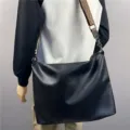 Grande borsa a tracolla da uomo in pelle PU nera borsa casual da viaggio per spalla - Nero (Stile 48)