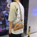 Borsa a tracolla in pelle vintage per uomo donna borsa a spalla a righe casual - Marrone chiaro