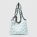 Sac à épaule en toile à pois et nœud bleu clair avec lanières à volants pour femme. - Sac Bleu