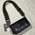 Borsa a tracolla retro nera per uomo e donna con tracolla larga a motivi verdi casual - 47 Nero