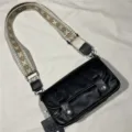 Black retro leather crossbody bag with ethnic wide strap and metal hardware variant. - No.40 Black