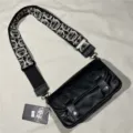 Black leather crossbody bag for men and women, vintage street style shoulder bag with wide strap. - Black No.19