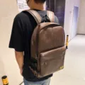 Zaino vintage in pelle PU marrone per uomo e donna, borsa casual per scuola e lavoro quotidiano. - Marrone scuro