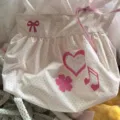Sac cabas à pois style coréen mignon nœud cœur rétro sac bandoulière coton doux - Rose