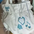 Sac cabas à pois style coréen, joli nœud papillon et imprimé cœur sac d'épaule. - Bleu