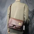 Borsa a tracolla vintage in pelle marrone da uomo, elegante borsa messenger con due tasche. - 19 Pollici / Marrone scuro