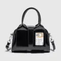 Sac à main bowling en cuir verni noir élégant sac bandoulière coussin avec porte-carte. - Sac à Main Noir