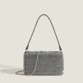 Sac à bandoulière de soirée étincelant en strass pour femme, sac à main tendance vue principale. - Courte Sangle en Cuir PU / Argent