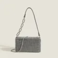 Sac à main bandoulière strass pour femme élégante pochette de soirée avec chaîne brillante - Chaîne en Métal / Argent
