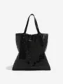 Sac cabas géométrique noir brillant, grand sac d'épaule élégant minimaliste pour femme chic. - Noir