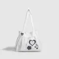 Sac cabas à pois coréen joli nœud sac à bandoulière grande capacité en coton voyage - Blanc