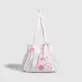 Sac cabas à pois style coréen joli nœud cœur sac à bandoulière en toile pour voyage - Rose