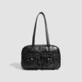 Sac a main epaule bowling en cuir PU noir avec poches a nœud avant vue de face principale. - Sac à Main Noir