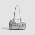 Sac porté épaule métallique argenté avec doubles poignées et poches frontales à nœud femmes - Sac d'Argent
