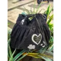Sac cabas à pois style coréen avec nœud mignon, grand sac à épaule en coton pour voyage. - Noir