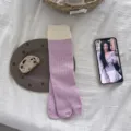 Women cotton split toe tabi socks, colorblock mid tube design for flip flops and casual wear. - One Size / Pink