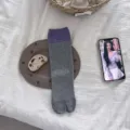 Women split toe socks mid tube cotton colorblocked two toe tabi socks for daily wear - One Size / Gray