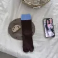 Women split toe mid-calf socks pure cotton colorblocked Japanese style breathable tabi socks - One Size / Coffee
