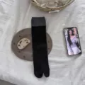 Women casual cotton split toe socks Japanese style color block two finger mid tube tabi socks - One Size / Black