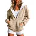 Damen Leopardenmuster Reißverschluss Hoodie lässige lose langarm Cardigan Jacke Oberteil - S / Champagner