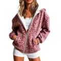 Damen rosa Leo Muster Kapuzenpullover Reißverschluss Langarm Sweatshirt Freizeit Jacke Stil. - S / Fuchsia
