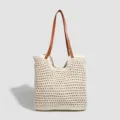 Sac cabas tressé beige sac à épaule de plage décontracté grande capacité sac d'été pour femme - L / Blanc Cassé