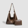 Borsa a spalla shopper marrone retro da donna con pochette, grande capienza in pelle PU. - Caffè