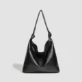 Borsa a tracolla rétro da donna tinta unita, grande capacità e stile alla moda. - Nero