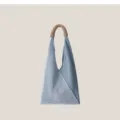 Sac à épaule hobo en jean pour femme, cabas croissant tendance avec poignée tressée. - Sac à main Bleu Clair