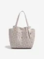 Light grey geometric lattice tote bag, stylish women's single shoulder daily handbag. - Apricot