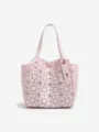 Sac cabas géométrique rose en treillis, élégant sac à épaule pour usage quotidien. - Rose