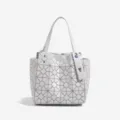 White geometric lattice shoulder tote bag, stylish triangular pattern daily handbag. - Light Gray