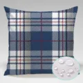 Detailed view of waterproof blue plaid pillowcase fabric, showing excellent water resistance. - 90g Waterproof Polyester Fabric 45x45cm Single-Sided Print (Without Core) / Red and Blue Plaid