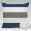Waterproof outdoor decorative throw pillow cover with blue white grey striped geometric print. - 90g Waterproof Polyester Fabric 45x45cm Single-Sided Print (Without Core) / Blue/White/Grey Striped
