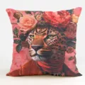 Federa per cuscino con leopardo e fiori stile bohémien, copricuscino decorativo artistico. - Fodera per Cuscino in Pelle di Pesca Monolaterale Senza Anima 45x45cm / B20260908 -4