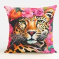 Federa per cuscino decorativo con motivo animale tropicale bohémien e stampa leopardo floreale. - Fodera per Cuscino in Pelle di Pesca Monolaterale Senza Anima 45x45cm / B20260908 -2