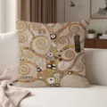 Gustav Klimt tree of life print linen throw pillow cover, stylish home sofa cushion decor. - Single-Sided Peach Skin Pillow Cover Without Core 45x45cm / BZ202607241-2