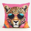 Federa cuscino motivo leopardo occhiali rosa decoro animale tropicale divano casa - Fodera per Cuscino in Pelle di Pesca Monolaterale Senza Anima 45x45cm / B20260908-3