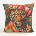 Federa per cuscino leopardo tropicale bohémien con design a corona floreale per divano. - B20260908 -8