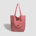 Sac cabas en toile à rayures rouges et blanches, grand sac d'épaule décontracté quotidien. - Rouge