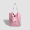 Sac cabas en toile rayé rose et blanc, grand sac d'épaule décontracté pour les femmes. - Rose
