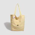 Yellow striped canvas tote bag, casual large capacity shoulder bag style variant. - Yellow